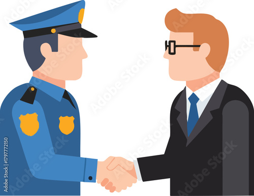 Police Officer and Civilian Handshake Agreement Illustration