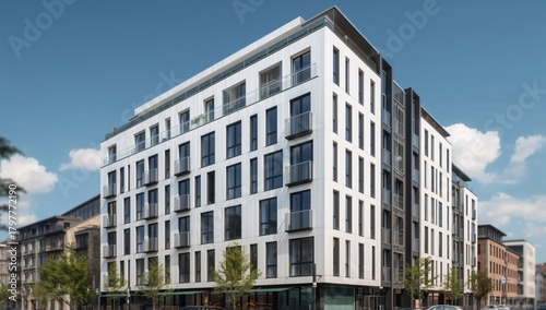 Modern residential complex, highlighting urban density