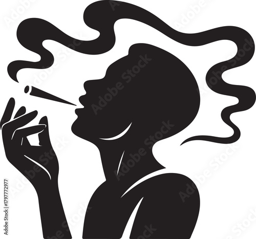 Smoking cigarette with smoke vapor isolated on transparent background one hundred characters vector silhouette