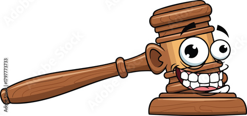Whimsical Cartoon Gavel Character with Googly Eyes and Wide Smile