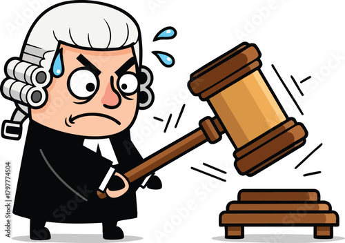 Frustrated Judge Clenching Gavel Ready to Strike in Court Illustration