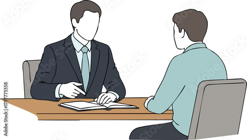 Two Men Discussing Business at a Desk Illustration