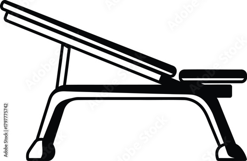 Exercise bench set to incline position for advanced strength workout training Vector silhouette