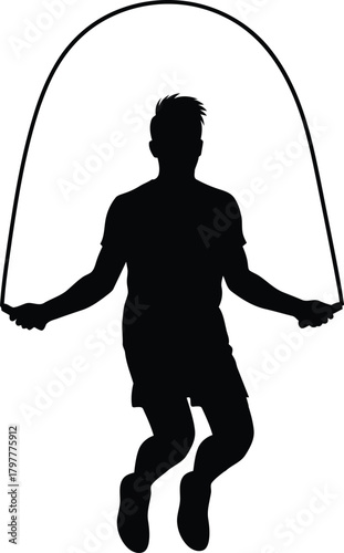 Man jumping rope active fitness training icon for full body cardio exercise Vector silhouette
