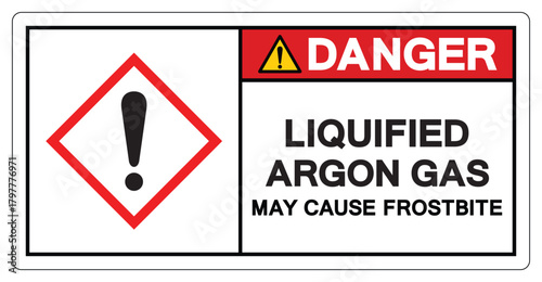 Danger Liquified Argon Gas May Cause Frostbite Symbol Sign ,Vector Illustration, Isolate On White Background Label.EPS10