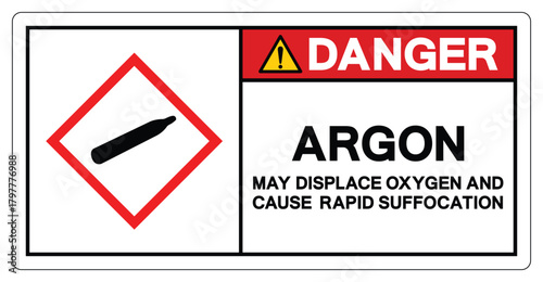 Danger Argon May Displace Oxygen And Cause Rapid Suffocation Symbol Sign ,Vector Illustration, Isolate On White Background Label.EPS10