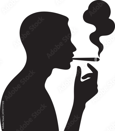Smoking cigarette with smoke vapor isolated on transparent background one hundred characters vector silhouette