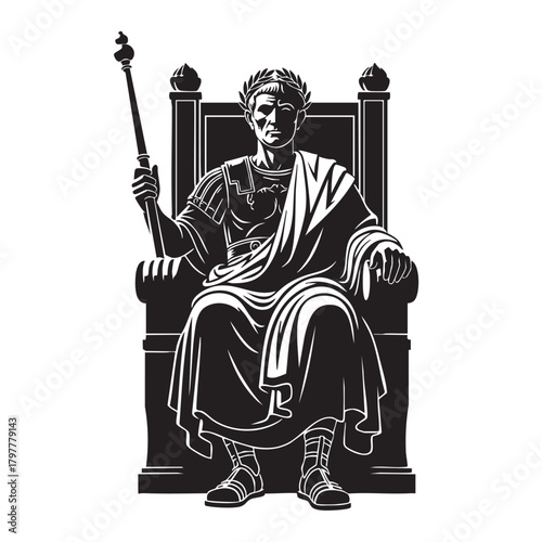 a_black_and_white_silhouette_of_a_man_sitting_in_a_throne_traced