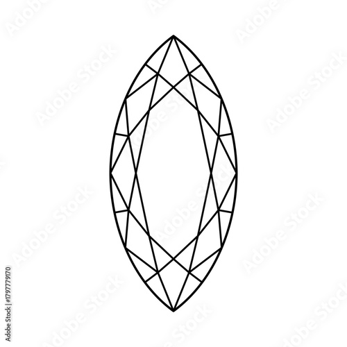 Marquise diamond cut shape flat icon. Design simple thin diagram. Brilliant Marquis cut. Diamond top view. Precious gemstone outline icon for jewellery design, branding, packaging, logo, web, app.