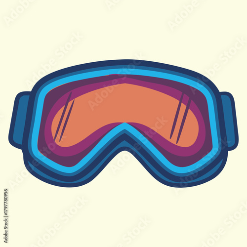 Ski goggles for winter activities with colored lenses and dark blue frame