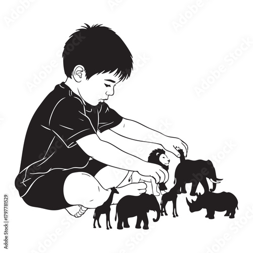 a_boy_playing_with_his_toys_traced