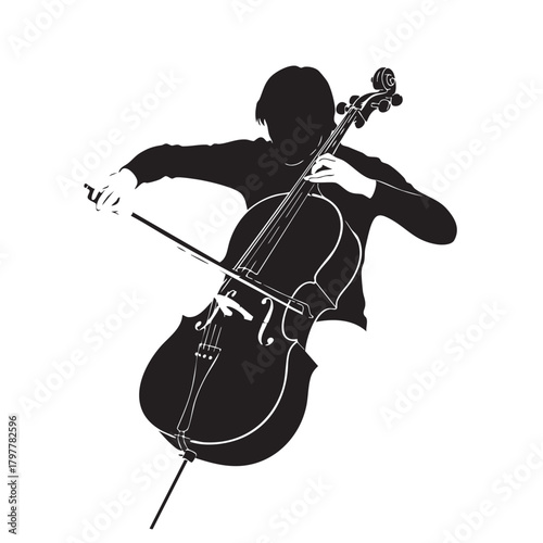 a_cello_player_silhouetted_on_a_white_background_traced