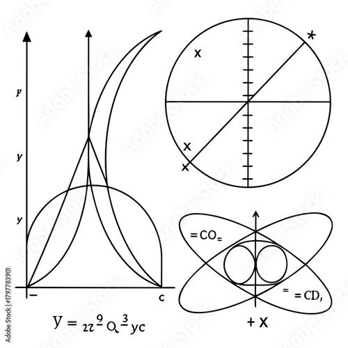 Mathematical Shapes, Geometry & Equation Diagram Line Art