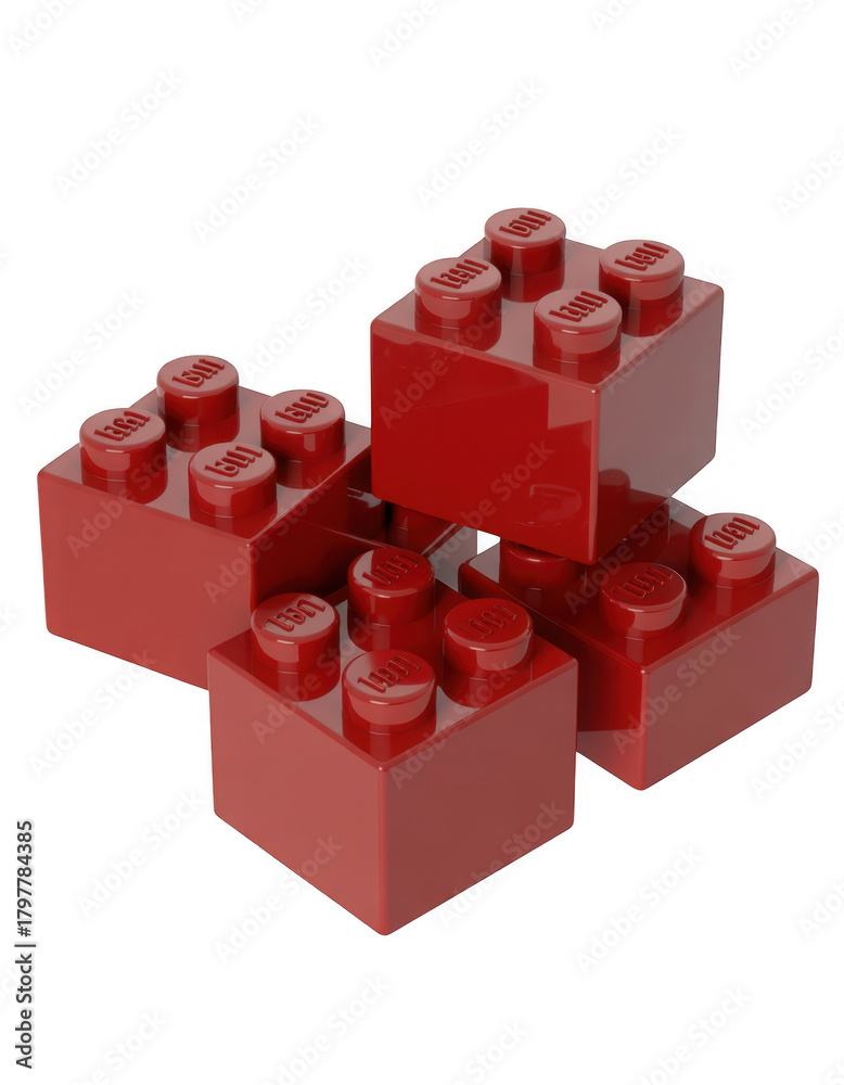 Obraz premium Red building blocks isolated on a transparent background