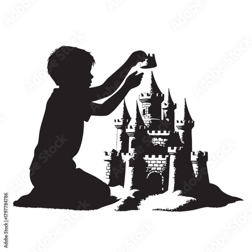 a_child_playing_with_a_castle_traced