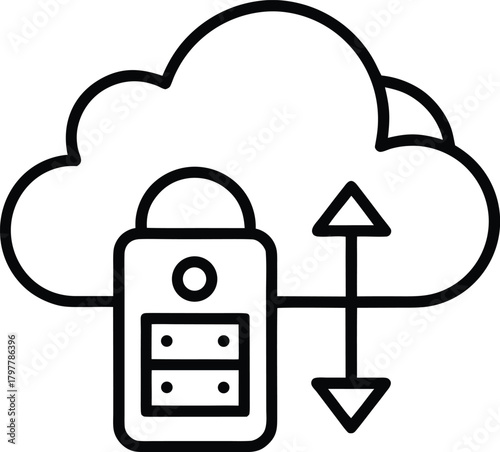 Cloud backup outline icon on white background