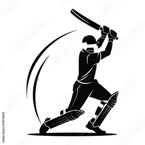 Silhouette of a cricket batsman playing a shot for sports and game design projects