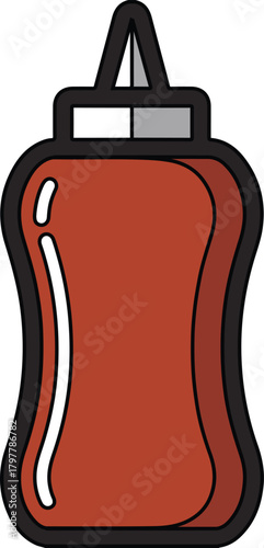 Brown condiment squeeze bottle vector illustration for food service, restaurant branding, and culinary applications