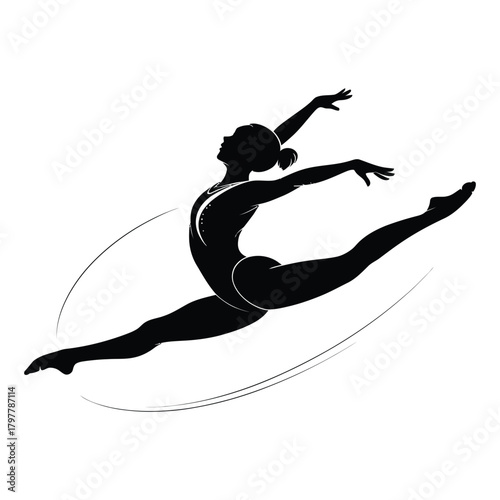Silhouette of a gymnast performing a split leap for artistic and athletic design projects