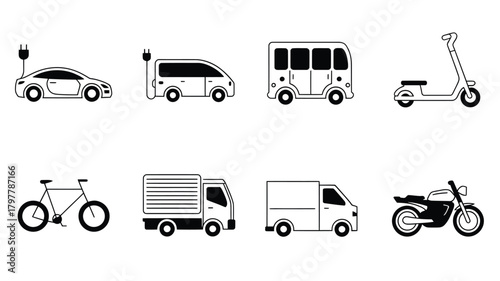 Sustainable transport options for eco-conscious commutes and deliveries in sleek minimalist style, perfect for transportation innovation and green initiatives