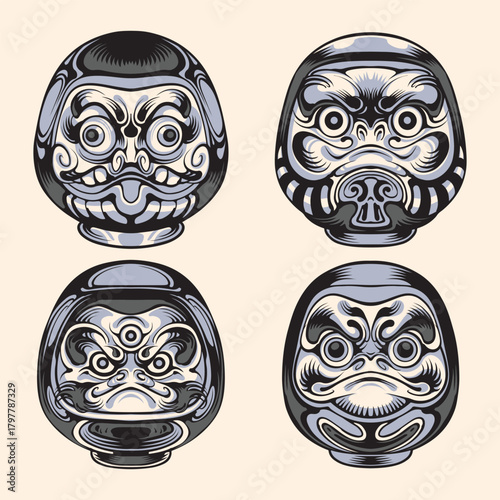 Daruma Japanese masks set vector design vector illustration