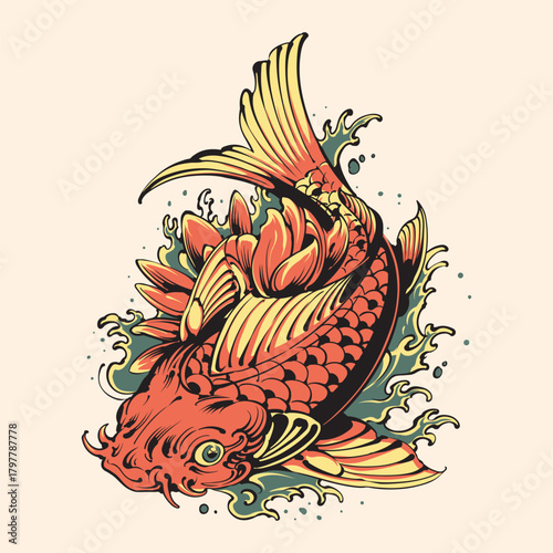 Koi fish tattoo design vector illustration