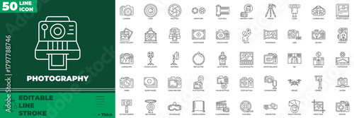 Photography Line Editable Icons set