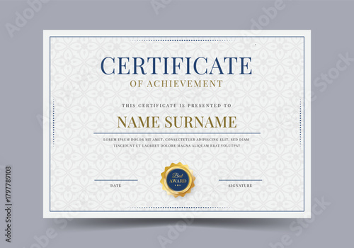 Certificate of achivement diploma with badge vector template
