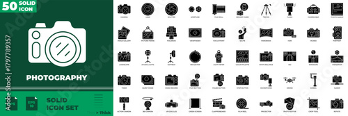 Photography Solid Editable Icons set