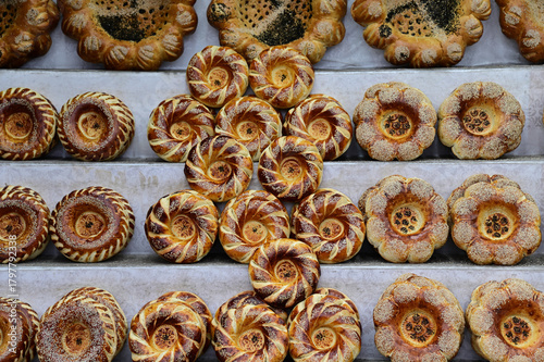 Bread street trading, Uzbekistan, Margilan city