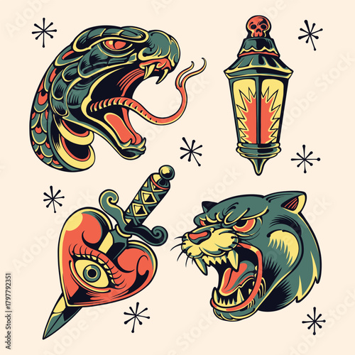 old school tattoo design vector illustration
