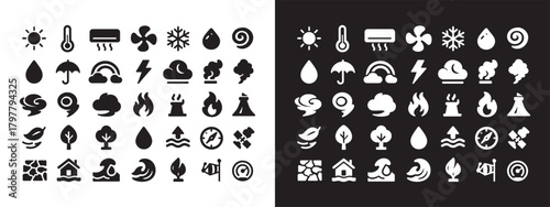 Large Set of Weather, Climate, and Natural Disaster Solid Glyph Icons