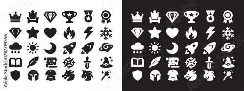 Large Set of Fantasy, Magic, and Role-Playing Game Solid Glyph Icons