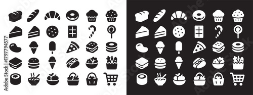 Large Set of Food, Meal, and Dessert Solid Glyph Icons