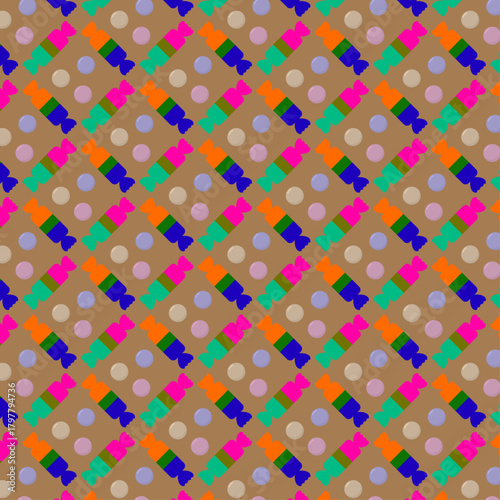 Abstract background - seamless pattern of candies for wrapping, packaging or textile printing. The main color can be changed or removed as desired. Vector illustration