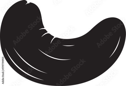 Black Silhouette of a Cashew Nut on a White Background Keywords: cashew nut silhouette food ingredient healthy snack edible seed organic raw natural black and white also transparent background