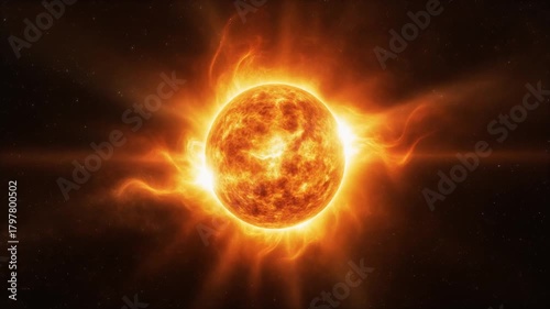 Dynamic Stylized Sun with Swirling Solar Flares and Cosmic Beams
