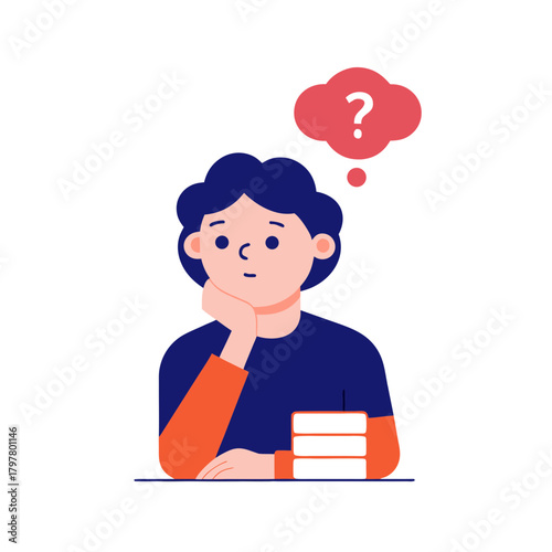 student thinking about exam answers  education ill for web and graphic design.