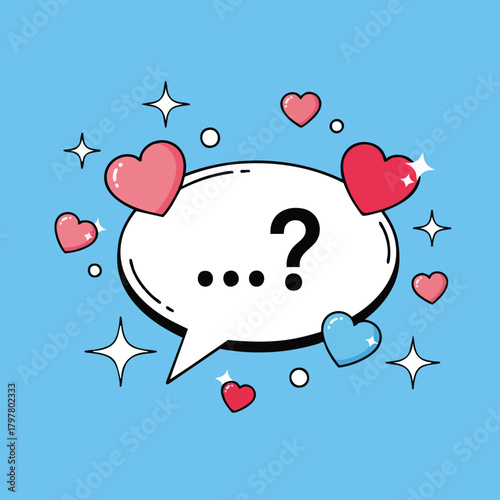 Whimsical Heart Speech Bubble Illustration with Question Mark Expressing Wonder and Affection