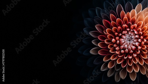 Close up of a flower with a black background. The flower is a daisy and it is in full bloom