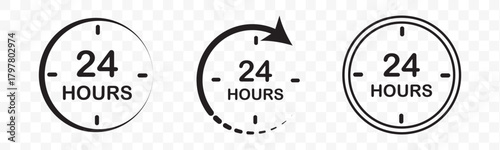 24 hrs icon flat illustration set logo.