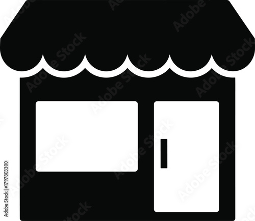 Small shop vector icon, simple retail store building with awning, boutique illustration, isolated shopfront graphic