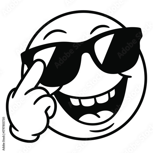A cool emoji with sunglasses and a finger pointing up