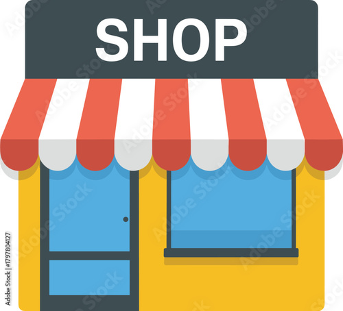 Shop building with awning vector illustration isolated on transparent background for retail and ecommerce designs