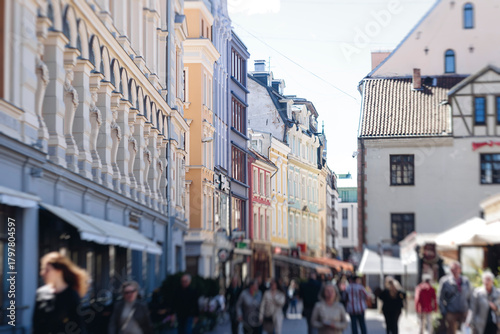 Riga Old Town view, Latvia, streets of  Vecriga historical center with Town Hall square, House Of The Black Heads, Cathedral and church, travel to Latvia and Baltic States, summer day with a blue sky