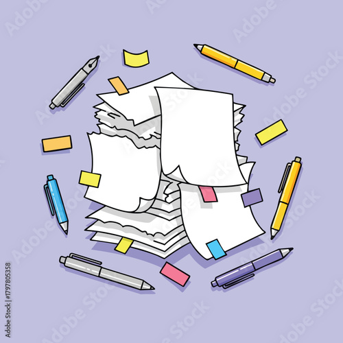 Creative Messy Workstation With Pens And Paper Clutter A Representation Of Ideas And Productivity