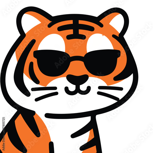 Cool tiger cartoon vector illustration with black sunglasses, bold lines, and playful attitude. Perfect for trendy designs, mascot concepts, and stylish animal themed creative projects.