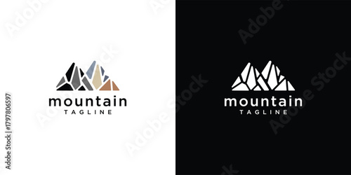 mountain logo vector icon illustration. mountain logo design template elements created with rocks forming a mountain