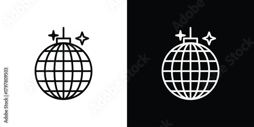 Disco ball icon. Line with editable stroke.