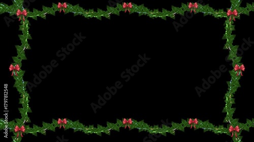 A minimalist Christmas frame featuring a dense holly and evergreen garland lining all four edges of the screen.